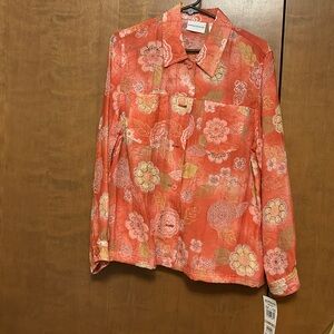 NWT SZ 12 ALFRED DUNNER ORANGE FLOWER BLOUSE